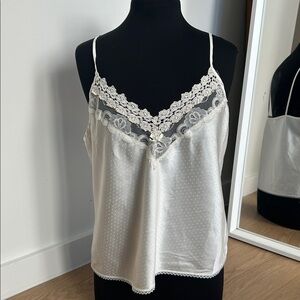 Vintage Escapades Lace Trim Satin Camisole Tank L